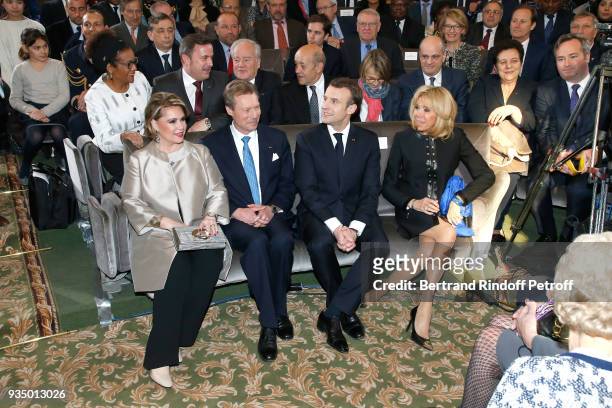 Grand-Duc Henri and Grande-Duchesse Maria Teresa of Luxembourg with French President Emmanuel Macron and his wife Brigitte Macron attend the French...