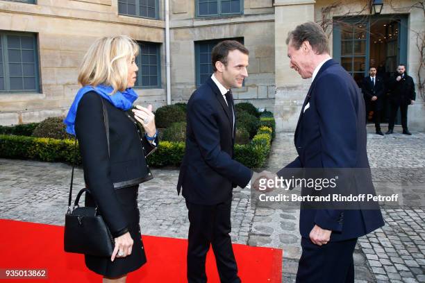 French President Emmanuel Macron and his wife Brigitte Macron welcomed LL.AA.RR. Grand-Duc Henri of Luxembourg for the French Academy visit by...