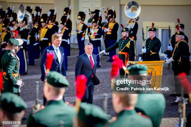 King Willem-Alexander of The Netherlands and King Abdullah of Jordan during an official welcome ceremony for the King and Queen of Jordan at Palace...