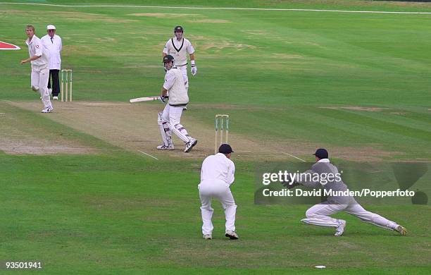 England wicketkeeper Alec Stewart takes the catch to dismiss Australia's Matthew Hayden off the bowling of Alan Mullally for 35 runs in their second...