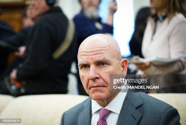 National Security Advisor H.R. McMaster is seen in a meeting between US President Donald Trump and Saudi Arabia's Crown Prince Mohammed bin Salman in...