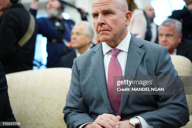 National Security Advisor H.R. McMaster is seen in a meeting between US President Donald Trump and Saudi Arabia's Crown Prince Mohammed bin Salman in...