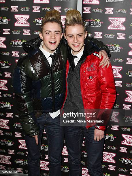 John And Edward Grimes perform at a photocall for X Factor contestants recently voted out of the show on November 30, 2009 in London, England.