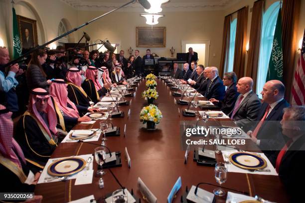 President Donald Trump holds a lunch meeting with Saudi Arabia's Crown Prince Mohammed bin Salman , and members of his delegation, in the Cabinet...