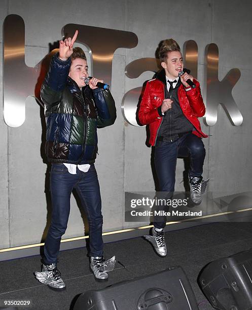 John And Edward Grimes perform at a photocall for X Factor contestants recently voted out of the show on November 30, 2009 in London, England.