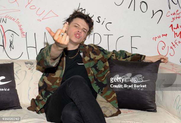 Musician Yungblud, Dominic Harrison, visits Music Choice at Music Choice on March 20, 2018 in New York City.