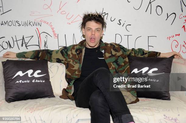 Musician Yungblud, Dominic Harrison, visits Music Choice at Music Choice on March 20, 2018 in New York City.