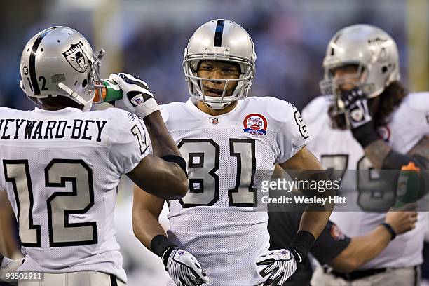 Wide receiver Chaz Schilens of the Oakland Raiders during a timeout during a game against the Dallas Cowboys at Cowboys Stadium on November 26, 2009...