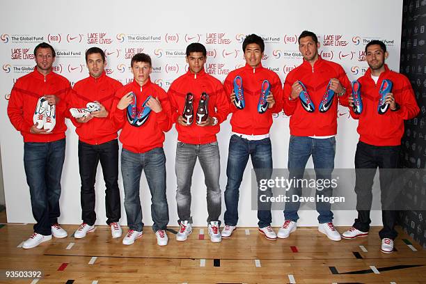 Lucas Neil, Joe Cole, Andrei Arshavin, Denilson, Seol Ki-Hyeon, Marco Materazzi and Clint Dempsey attend the NIKE & Charity Announcement at NikeTown...