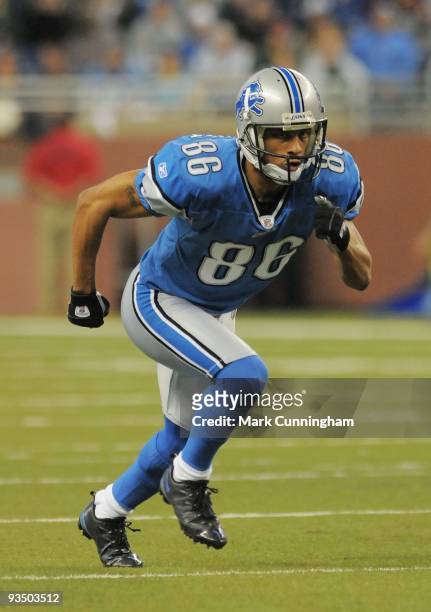 Dennis Northcutt of the Detroit Lions runs down field during a play against the Green Bay Packers at Ford Field on November 26, 2009 in Detroit,...