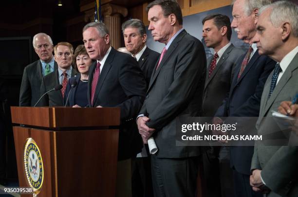 Republican Senator from North Carolina Richard Burr , chairman of the US Senate Intelligence Committee speaks at a press conference on election...