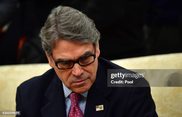 Interior Secretary Rick Perry attends a meeting with President Donald Trump and Crown Prince Mohammed bin Salman of the Kingdom of Saudi Arabia in...