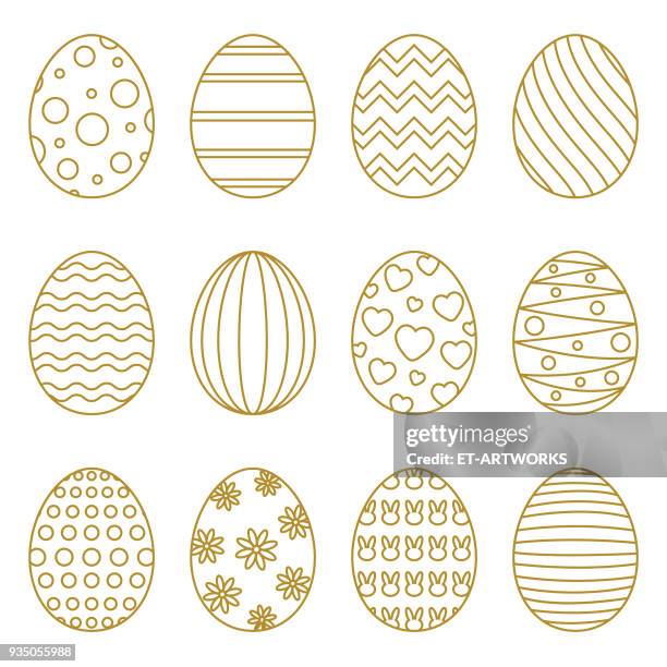 ostereier mit linearen mehrfarbige muster - easter eggs stock-grafiken, -clipart, -cartoons und -symbole