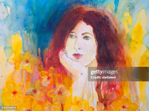 ilustrações de stock, clip art, desenhos animados e ícones de woman's portrait - watercolor painting. - beautiful woman