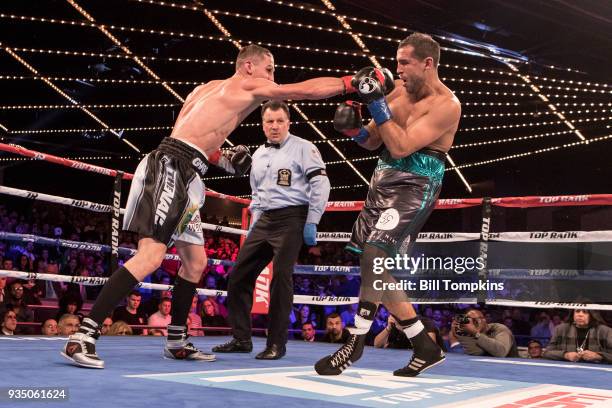 Oleksandr Gvozdyk defeats Medhi Amar in their Light heavyweight Title fight at The Hulu Theatre at Madison Square Garden on March 17, 2018 in New...