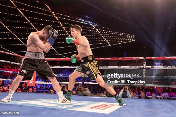 Michael Conlan defeats David Berna by Knockout in the 2nd round of their Featherweight fight at The Hulu Theatre at Madison Square Garden on March...