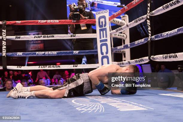 Michael Conlan defeats David Berna by Knockout in the 2nd round of their Featherweight fight at The Hulu Theatre at Madison Square Garden on March...