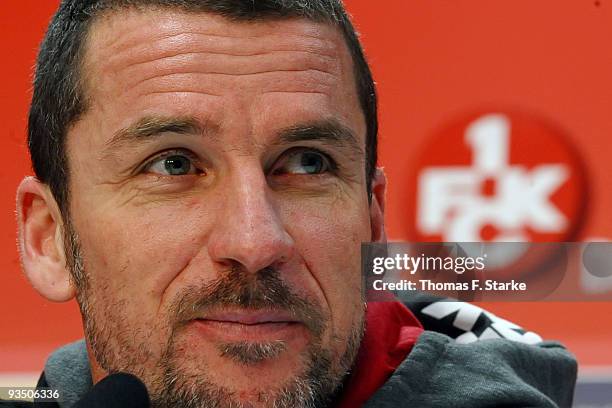 Head coach Marco Kurz looks on after the Second Bundesliga match between 1. FC Kaiserslautern and Arminia Bielefeld at the Fritz Walter Stadium on...