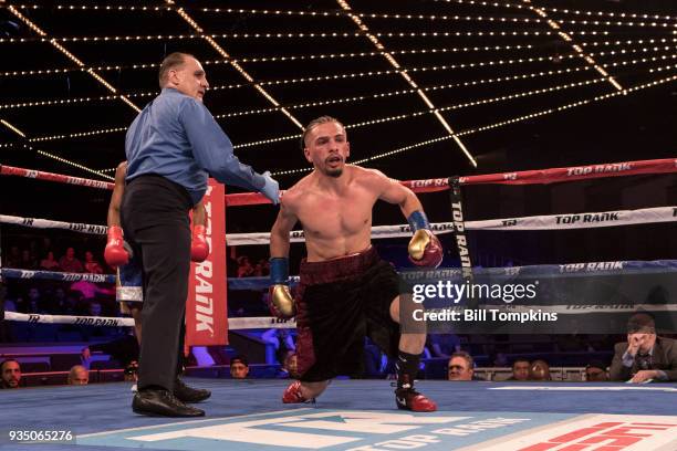 Jose Gonzalez defeats Adan Gonzalez in their Super Bantamweight fight at The Hulu Theatre at Madison Square Garden on March 17, 2018 in New York City.