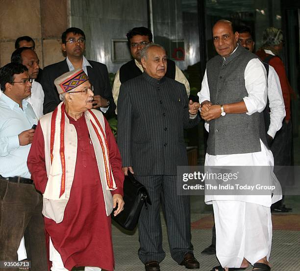 Rajnath with Murli Manohar Joshi at the parliament board meeting in New Delhi on Tuesday, November 24, 2009.