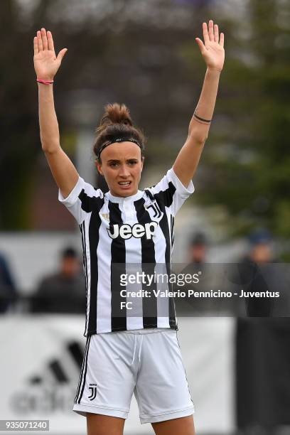 Barbara Bonansea of Juventus Women gestures during the serie A match between Juventus Women and Pink Bari at Juventus Center Vinovo on March 17, 2018...