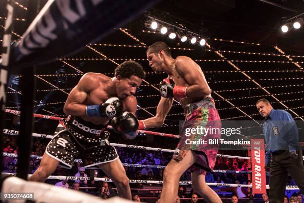 Antonio Lozada Jr defeats Felix Verdejo by TKO in the 10th round in their Lightweight fight at The Hulu Theatre at Madison Square Garden on March 17,...