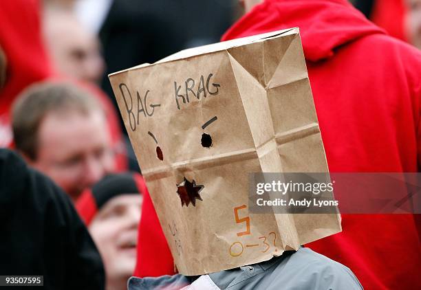 Louisville Cardinals fan is pictured during the Big East Conference game against the Cincinnati Bearcats at Nippert Stadium on October 24, 2009 in...