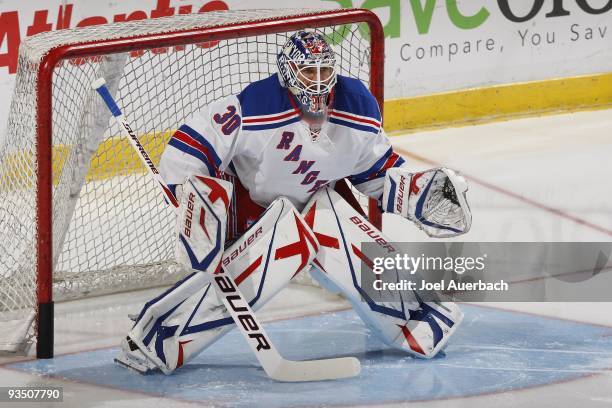 Goaltender Henrik Lundqvist of the New York Rangers prior to the game against the Florida Panthers on November 25, 2009 at the BankAtlantic Center in...