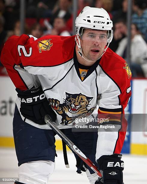 Keith Ballard of the Florida Panthers gets ready for a face-off during an NHL game against the Detroit Red Wings at Joe Louis Arena on November 20,...