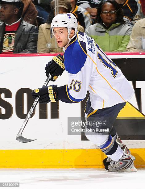 Andy McDonald of the St. Louis Blues skates against the Nashville Predators on November 27, 2009 at the Sommet Center in Nashville, Tennessee.