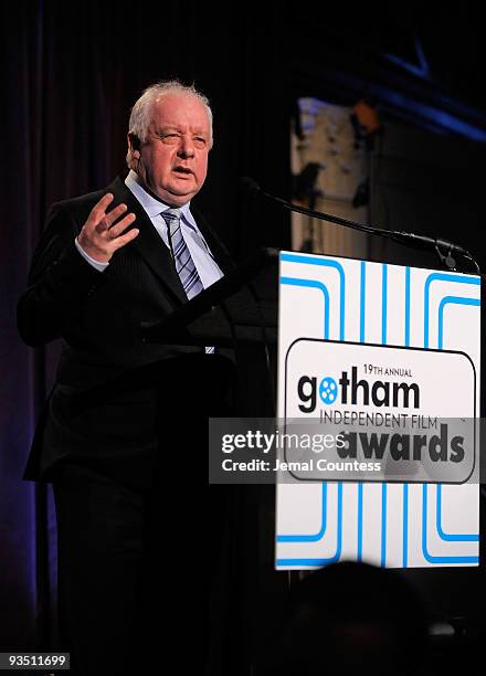 Director Jim Sheridan speaks onstage at IFP's 19th Annual Gotham Independent Film Awards at Cipriani, Wall Street on November 30, 2009 in New York...