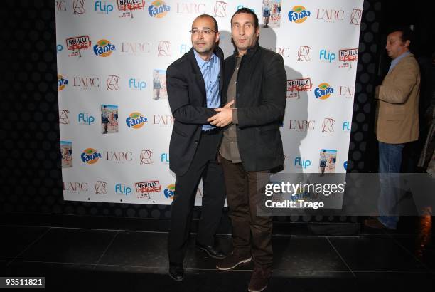 Djamel Bensalah and Zinedine Soualem attend the "Neuilly Sa Mere" DVD launch party at L'Arc on November 27, 2009 in Paris, France.