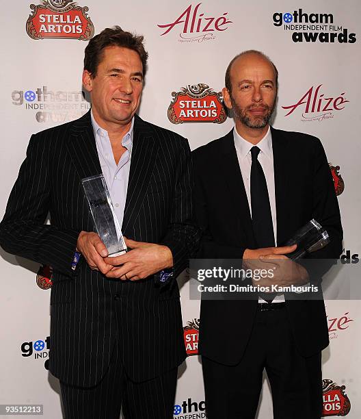 Tim Bevan and Eric Feldman pose backstage at IFP's 19th Annual Gotham Independent Film Awards at Cipriani, Wall Street on November 30, 2009 in New...