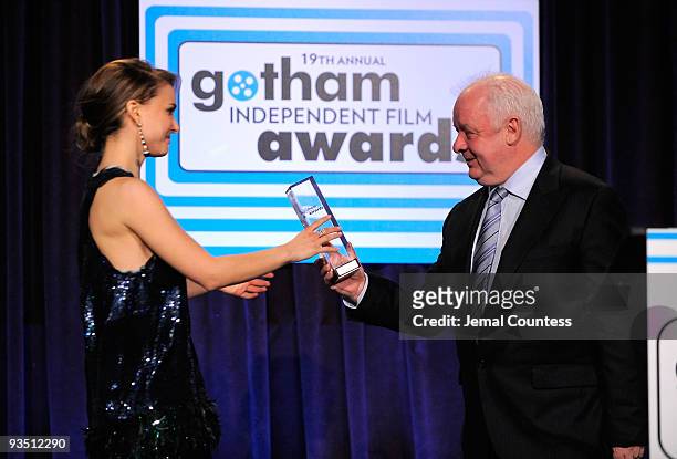 Actress Natalie Portman accepts her award from director Jim Sheridan onstage at IFP's 19th Annual Gotham Independent Film Awards at Cipriani, Wall...