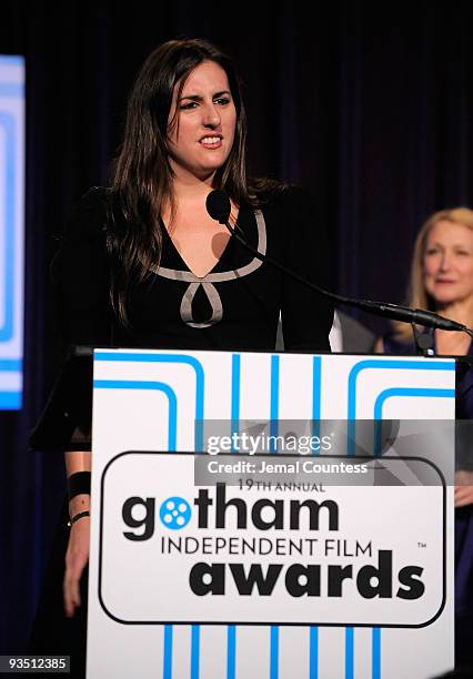 Director Ry Russo-Young speaks onstage at IFP's 19th Annual Gotham Independent Film Awards at Cipriani, Wall Street on November 30, 2009 in New York...