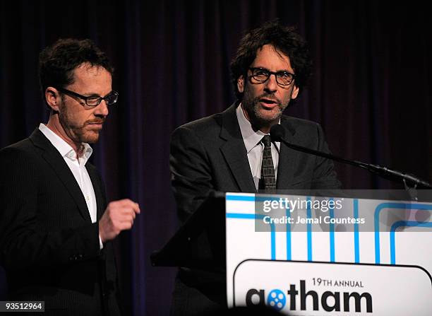 Directors Ethan Coen and Joel Coen speak onstage at IFP's 19th Annual Gotham Independent Film Awards at Cipriani, Wall Street on November 30, 2009 in...