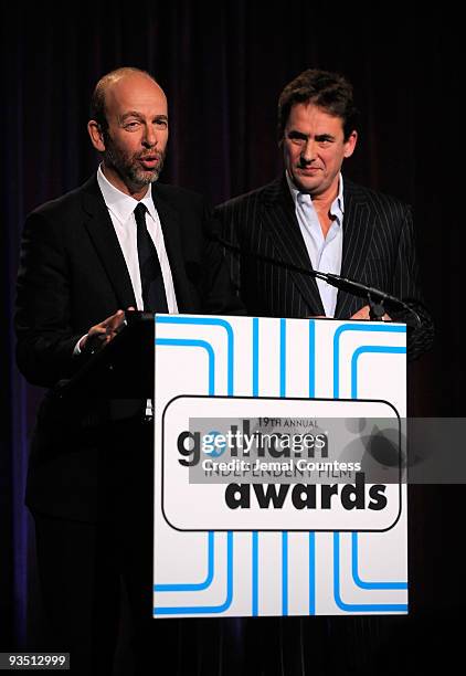 Tim Bevan and Eric Fellner of Working Title speak onstage at IFP's 19th Annual Gotham Independent Film Awards at Cipriani, Wall Street on November...