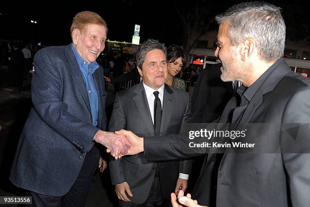 Of Viacom Sumner Redstone, CEO of Paramount Brad Grey, and actor George Clooney arrive at the premiere of Paramount Pictures' "Up In The Air" held at...