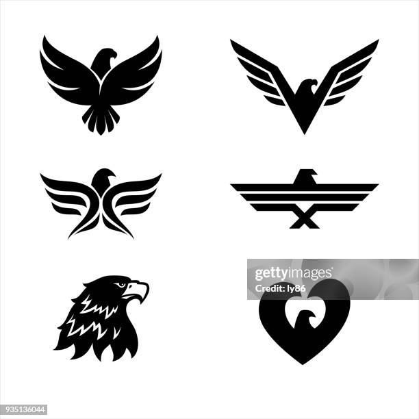 illustrazioni stock, clip art, cartoni animati e icone di tendenza di set di 6 aquile - eagles