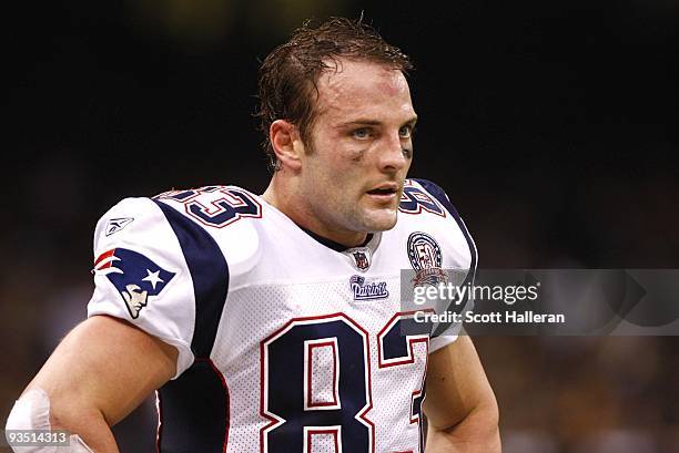 Wes Welker of the New England Patriots looks on against the New Orleans Saints at Louisana Superdome on November 30, 2009 in New Orleans, Louisiana.
