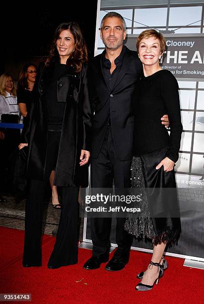 Model Elisabetta Canalis, actor George Clooney and his mother Nina Warren arrive at the Los Angeles premiere of "Up In The Air" at Mann Village...