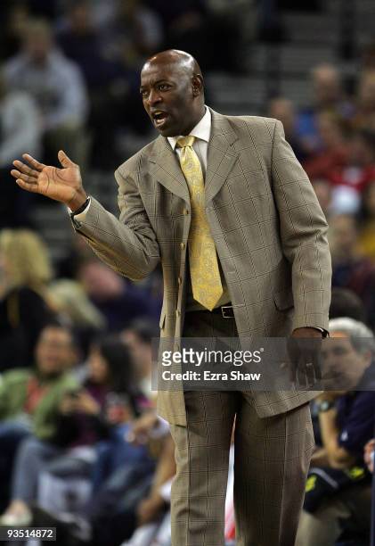 Coach Keith Smart of the Golden State Warriors fills in for head coach Don Nelson during their game against the Indiana Pacers at Oracle Arena on...