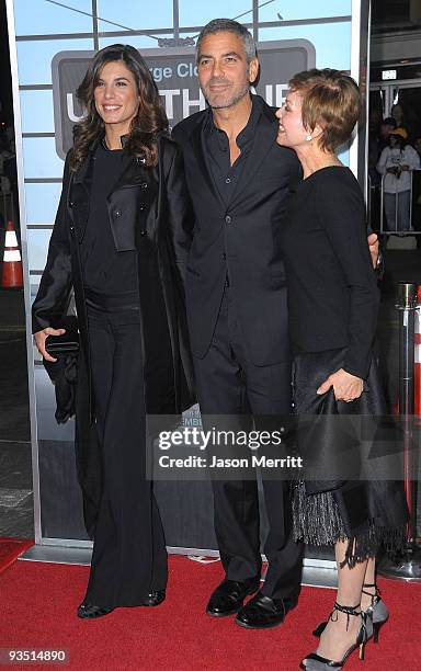 Elisabetta Canalis , actor George Clooney, and his mother Nina Warren Clooney, arrive at the premiere of Paramount Pictures' 'Up In The Air' held at...