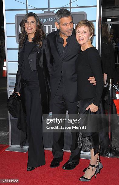 Elisabetta Canalis , actor George Clooney, and his mother Nina Warren Clooney, arrive at the premiere of Paramount Pictures' 'Up In The Air' held at...
