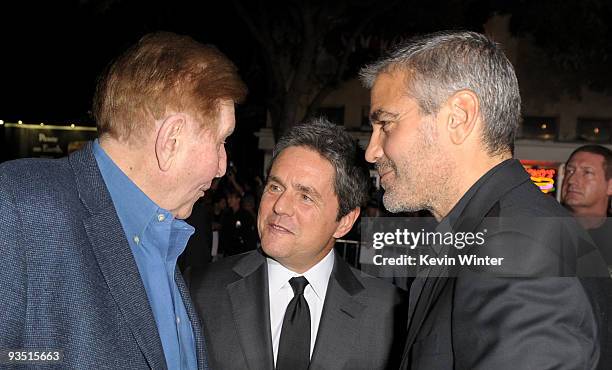 Of Viacom Sumner Redstone, CEO of Paramount Brad Grey, and actor George Clooney arrive at the premiere of Paramount Pictures' "Up In The Air" held at...