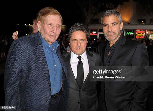 Of Viacom Sumner Redstone, CEO of Paramount Brad Grey, and actor George Clooney arrive at the premiere of Paramount Pictures' "Up In The Air" held at...