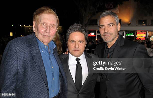 Of Viacom Sumner Redstone, CEO of Paramount Brad Grey, and actor George Clooney arrive at the premiere of Paramount Pictures' "Up In The Air" held at...