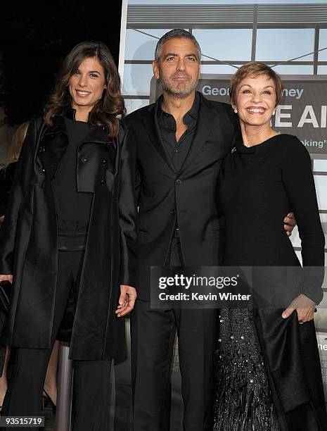 Model/actress Elisabetta Canalis, actor George Clooney and mother Nina Warren arrive at the premiere of Paramount Pictures' "Up In The Air" held at...