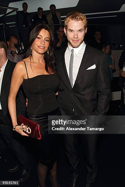 Sofia Vergara and Kellan Lutz attend 'The Art of Progress' World-premiere of the new Audi A8 at the Audi Pavilion on November 30, 2009 in Miami,...