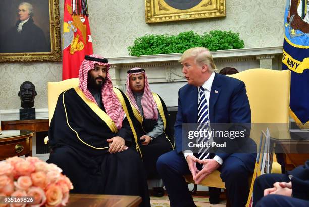 President Donald Trump meets Crown Prince Mohammed bin Salman of the Kingdom of Saudi Arabia in the Oval Office at the White House on March 20, 2018...